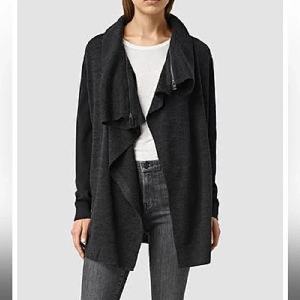 All Saints Charcoal Open Front Cardigan